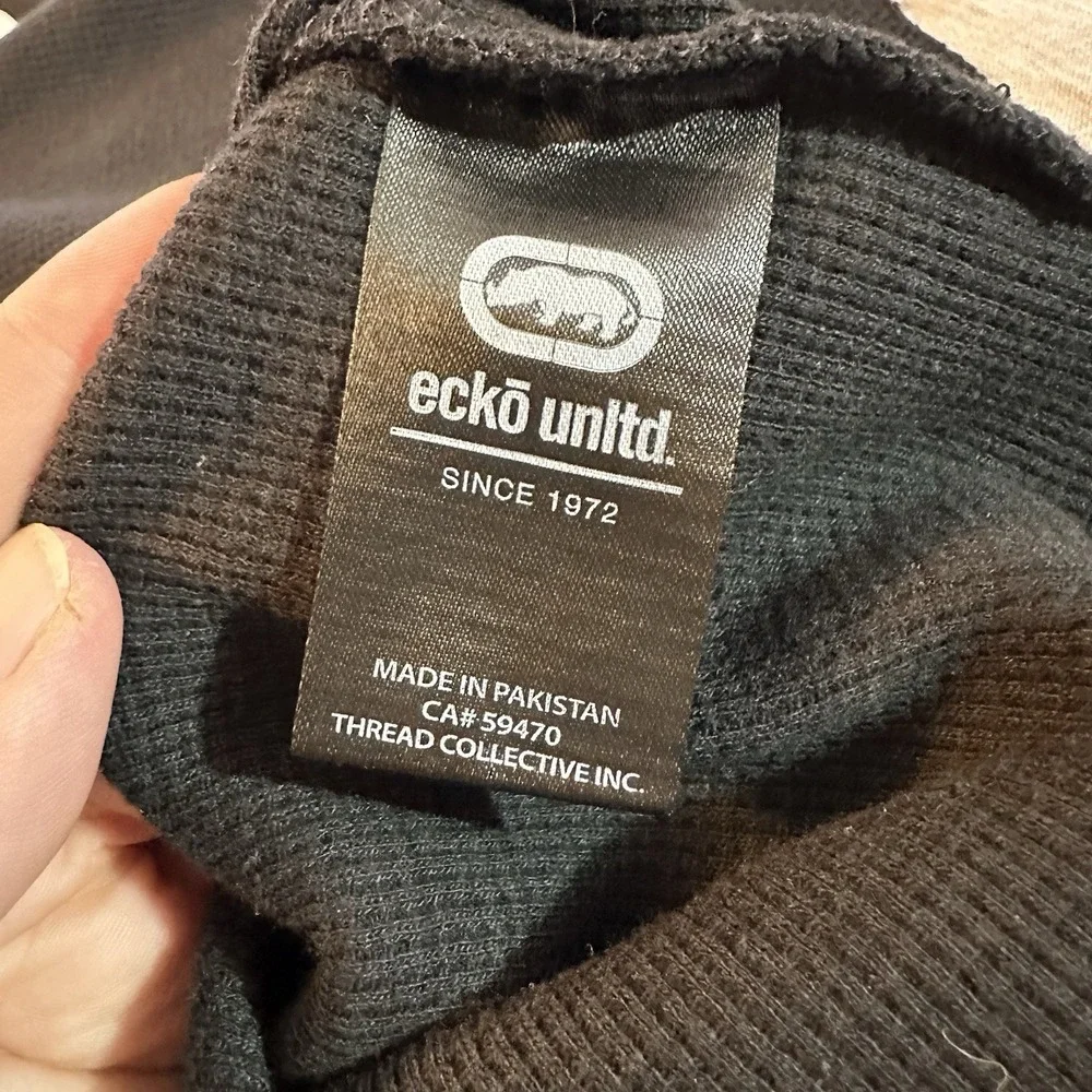 Ecko Unltd Mens Small Black Waffle Knit Long Sleeve‎ Logo Y2K Streetwear